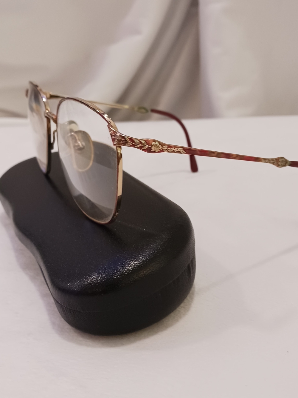 Vintage Laura Ashley Gold Frame Glasses with Maroon Accented Temples